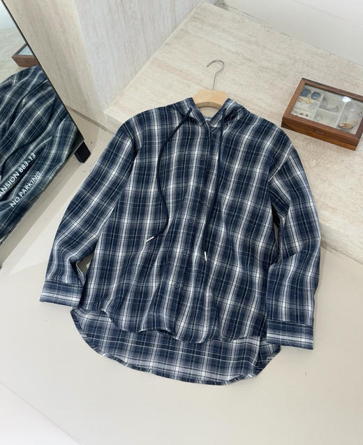 韩国订单格子纹带帽衬衫衬衣08262 商品图5
