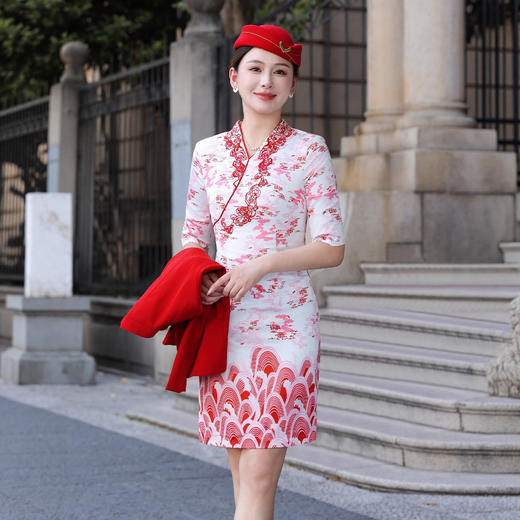 海航空姐制服职业装连衣裙女秋季空乘迎宾礼仪接待旗袍前台工作服 商品图2