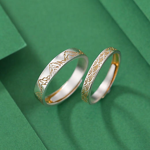 S999.9足银描金海誓山盟，新中式情侣对戒AB版设计感戒指CW-JZ07177 商品图2