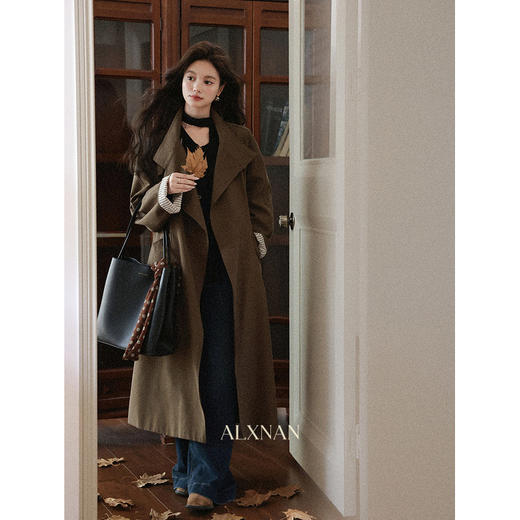 鹿向南「日落大道」时尚复古长款风衣女秋季新款小众咖色宽松外套 商品图3