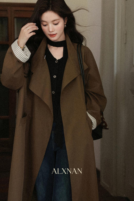 鹿向南「日落大道」时尚复古长款风衣女秋季新款小众咖色宽松外套 商品图5