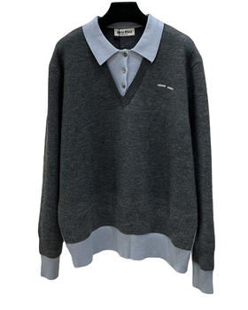 中性款有领假两件针织毛衣017