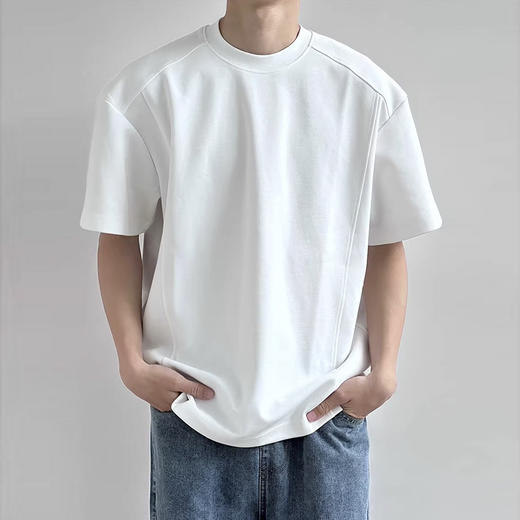 裁缝学苑MH02新款美式复古拼接短袖圆领T恤纸样男装宽松上衣样板 商品图3