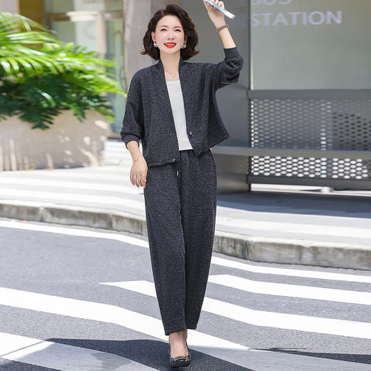 Q1077宽松休闲妈妈装两件套2025秋装新款V领气质显瘦中老年女装潮 商品图3