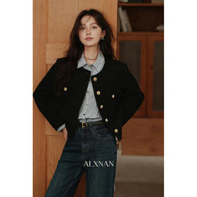 鹿向南「航海日记」黑色复古短款外套女早秋新款小香风休闲外衣