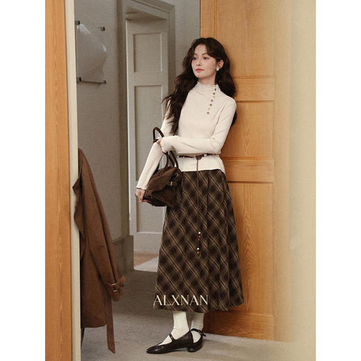 鹿向南「软糯糯」慵懒风半高领杏色长袖T恤女初秋显瘦打底衫上衣 商品图2