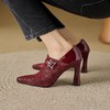 【预售5天】新款百搭秋季酒红色粗跟水钻高跟鞋女深口气质单鞋羊皮鞋QS&730 商品缩略图4