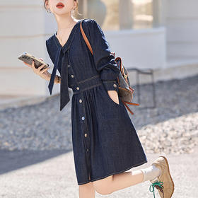 时尚牛仔连衣裙，气质小个子显瘦裙子中长款裙子HR-DMGY2601