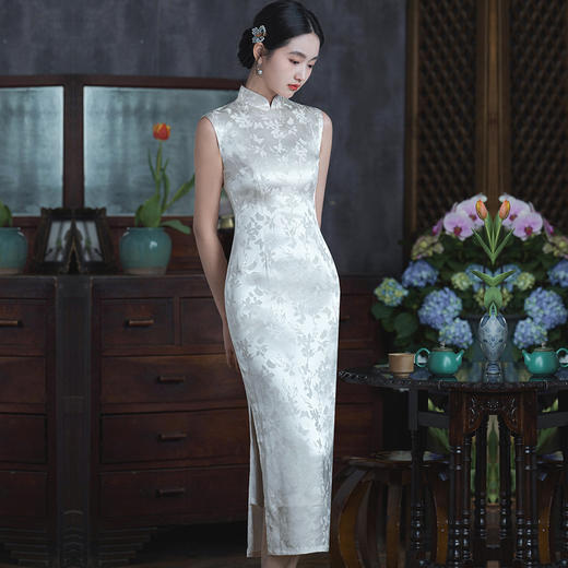 改良白色旗袍，新中式新娘订婚敬酒晚礼服裙连衣裙7729 商品图0