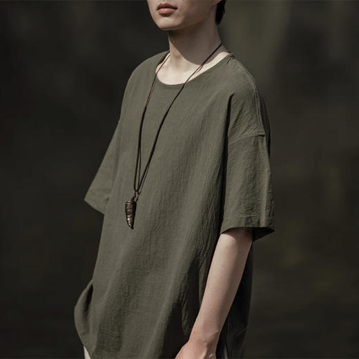 裁缝学苑MH03中国风亚麻套头圆领短袖棉麻t恤纸样男装复古打底衫样板 商品图1