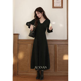 鹿向南「馥郁晚香」设计感长袖黑色连衣裙女秋季新款法式长款裙子