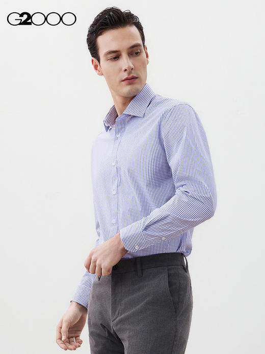 G2000【免烫/莫代尔弹性/商场新款】男装FW25通勤格纹长袖衬衫56123542 商品图0