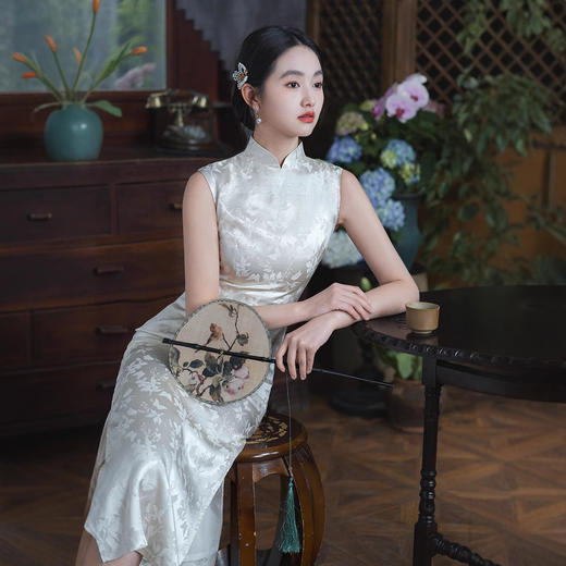 改良白色旗袍，新中式新娘订婚敬酒晚礼服裙连衣裙7729 商品图4