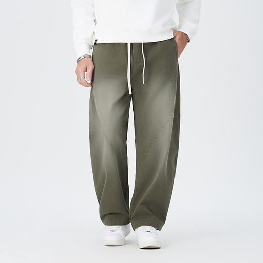 【100%】【DMH】大依优型大码阔腿裤男士休闲裤纯棉卫裤大码美式休闲潮高街渐变宽松男士弯刀裤直筒裤加肥加大300斤 商品图5