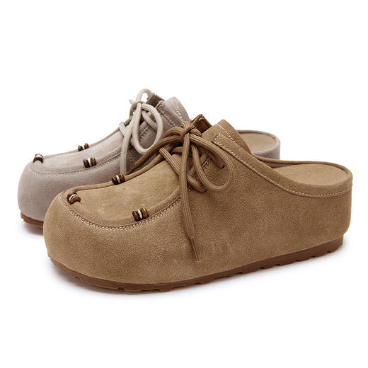 西遇内增高勃肯鞋半拖女新款秋季复古串珠一脚蹬袋鼠鞋吐司厚底鞋V1857119 商品图4