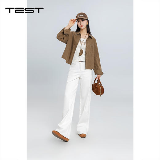 秋上新工装风卡其色衬衫 + 简约字母内搭时尚两件套1253074 商品图0