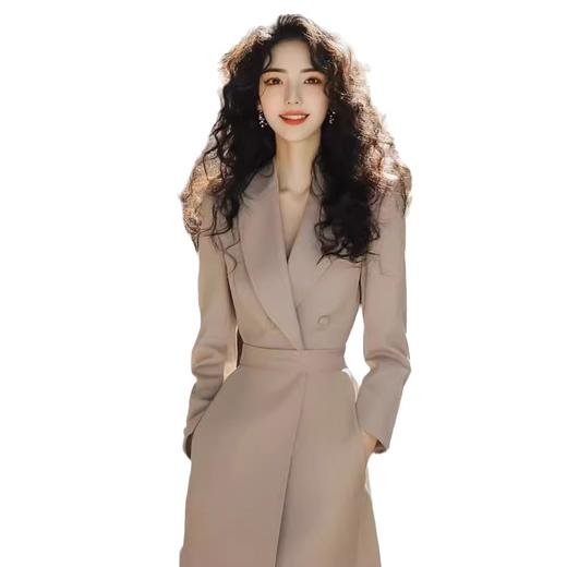 丁摩 卡其色西装连衣裙女秋季新款韩系高级感气质衬衫裙5ZF-9934 商品图4
