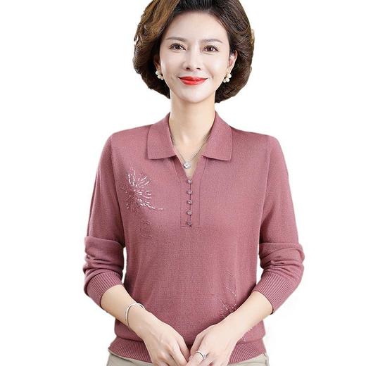 W503-362-108-168秋装2025新款毛衣洋气翻领小衫中老年人女春秋长袖针织打底衫 商品图4