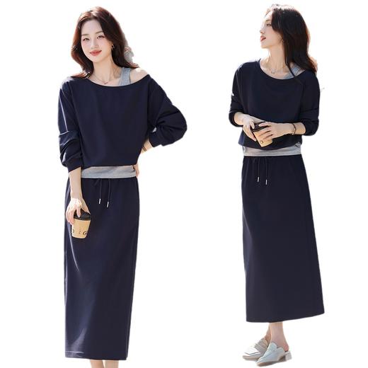 韩版时尚休闲运动套装裙2025秋新款时尚假两件上衣半身裙两件套LNS9767 商品图4