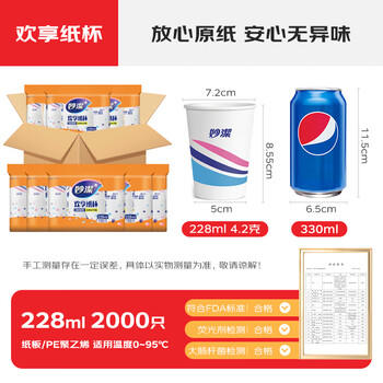 妙洁纸杯一次性杯子茶水加厚整箱装20包*100只食品级批发共2000只 商品图1