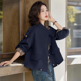 休闲初秋风衣外套，翻领抽绳小个子短款夹克上衣潮HR-WJ5861