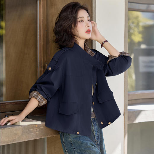 休闲初秋风衣外套，翻领抽绳小个子短款夹克上衣潮HR-WJ5861 商品图0
