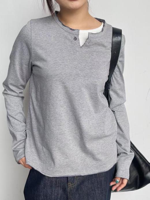 CryingCenter 小v领正肩双色卷边长袖tee 哭喊中心 商品图2