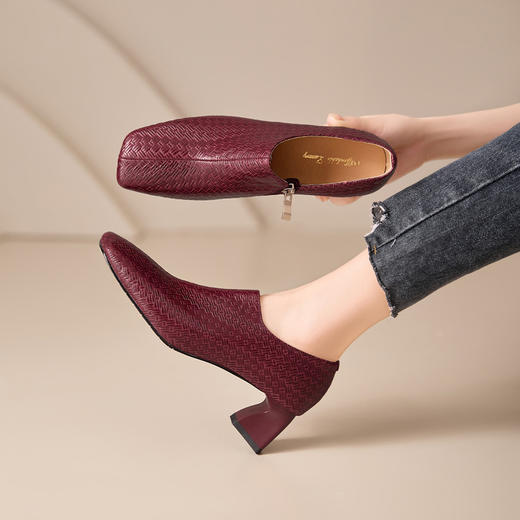 【预售5天】巨好穿法式深口单鞋女春秋方头中跟粗跟真皮高跟鞋乐福鞋及踝靴女MBJR&6948 商品图0