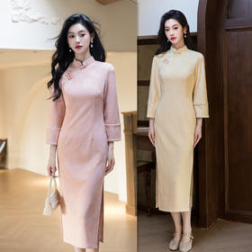 SKY 396115时尚改良针织提花长袖旗袍日常可穿