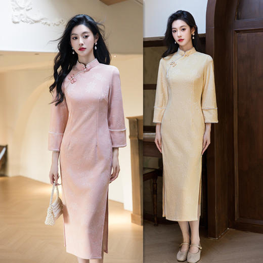 SKY 396115时尚改良针织提花长袖旗袍日常可穿 商品图0