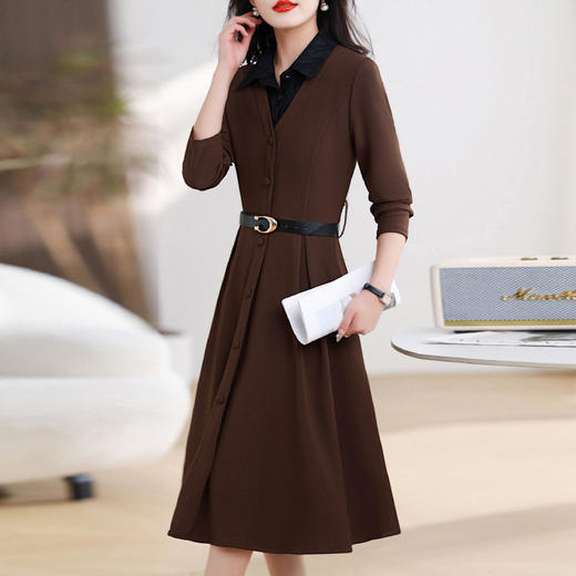 丁摩 早秋新款假两件连衣裙女气质小个子收腰针织长袖裙子5ZF-8832 商品图0