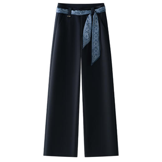 QYM F2125-Y休闲裤宽松阔腿裤高腰直筒裤送丝巾长裤 商品图4