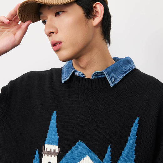 NPC潮牌流光风经典小房子圆领针织衫休闲男日系秋季NP58SW12 商品图2