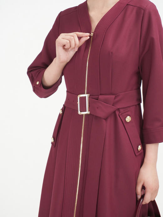 SZ3S56_魏紫色_连衣裙_秋季_V领金属拉链门襟腰带收腰七分袖_高级女装_BERNIEELEN 伯妮斯茵 商品图1