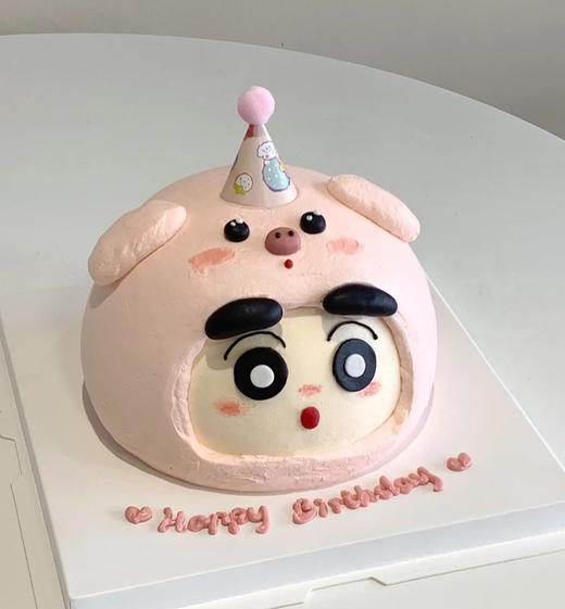【臻品系列】---【可爱粉色小新猪猪头】蜡笔小新、送女孩、女生生日蛋糕 商品图0