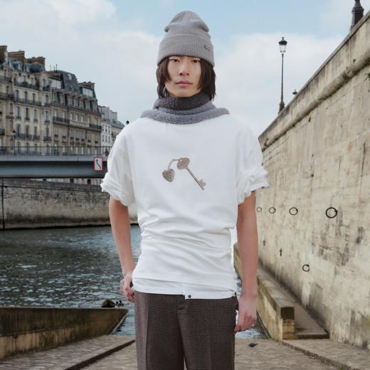 GOODBAI 916 钥匙印花纯色圆领oversize短袖T恤 商品图0