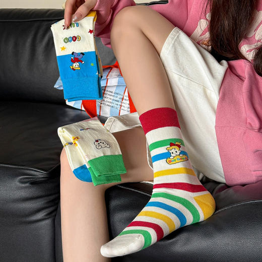 4双装！2025秋款女袜森田优女孩韩系中筒袜 61%精梳棉 袜头无骨不硌脚 商品图0