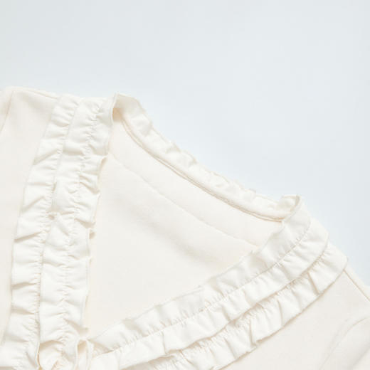 西遇法式双层立体花边长袖针织T恤女秋季V领修身显瘦上衣V3051221 商品图5