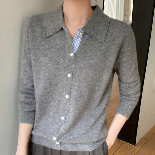 纤束马安迪绒假两件POLO领针织开衫 ZD-3024 商品图3