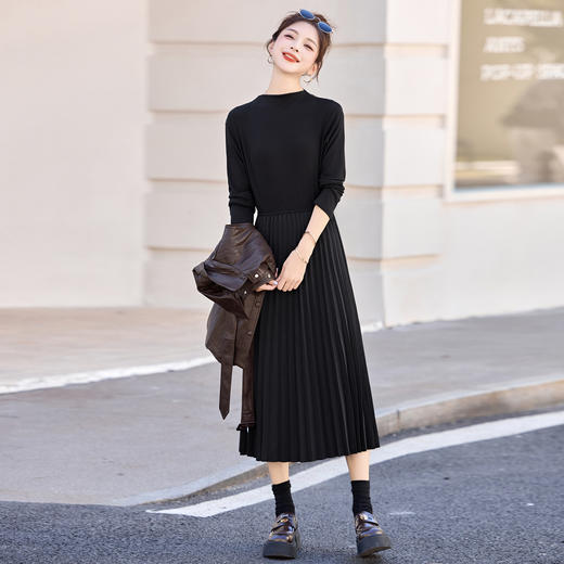 HR YF2620韩系气质PU皮马甲套装裙系带收腰显瘦百褶裙两件套 商品图1