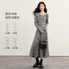 【09/03新品】熙世界格雷系灰色针织套装裙两件套女秋新款斜肩领上衣半身裙套装 商品缩略图2