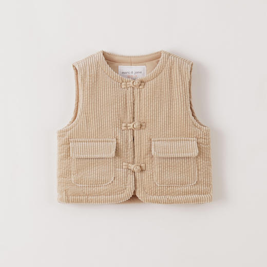 【灯芯绒】马克珍妮女童新中式盘扣夹棉小马甲2025年秋冬新款551802 商品图2