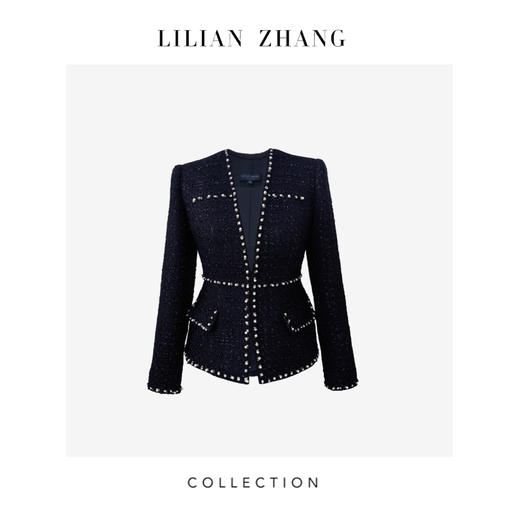 黑色珠钻镶边粗花呢修身轻奢重工小香风外套2005021时尚名媛风 商品图0