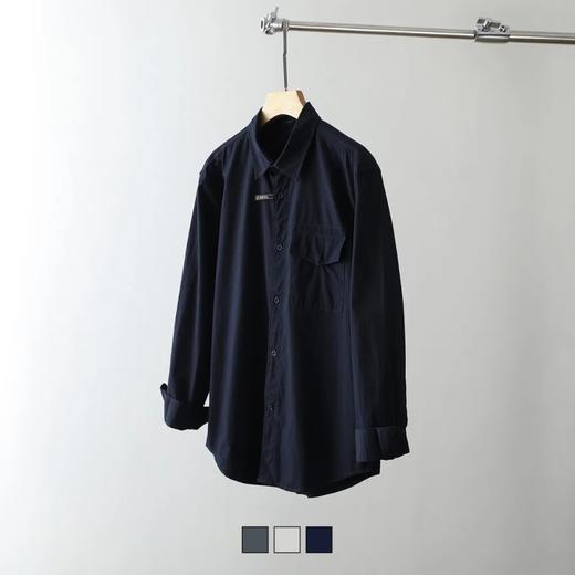 男士简约纯色休闲衬衣宽松棉质工装衬衫 商品图3