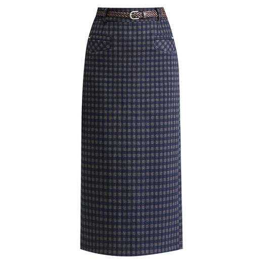 QYM 6325 -Y后开衩包臀裙半身裙气质毛呢格纹一步裙 商品图4