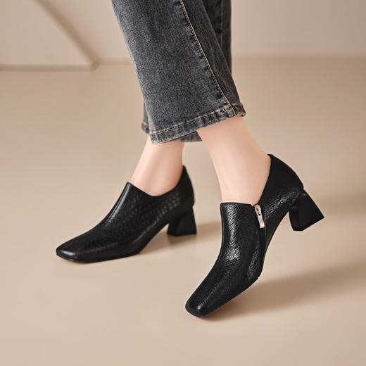 【预售5天】巨好穿法式深口单鞋女春秋方头中跟粗跟真皮高跟鞋乐福鞋及踝靴女MBJR&6948 商品图2