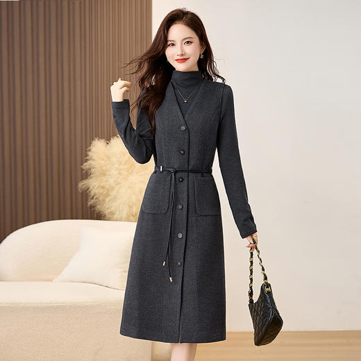HR MEIQIN1861时尚套装裙气质毛呢背心连衣裙两件套 商品图5