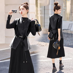 HR YF2618韩系气质百褶裙套装优雅大气连衣裙