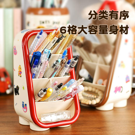  【可爱卡通桌面收纳笔筒 】学生办公笔盒多功能多格收盒纳,高颜值卡通收纳盒，6格大容量+随机贴纸🎁，让你的文具整齐又可爱！ 商品图2