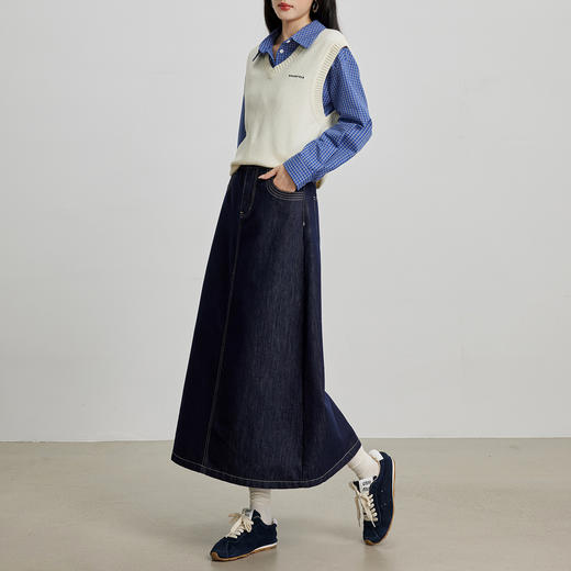 【09/03新品】熙世界天丝棉牛仔半身裙女2025秋季新款复古休闲a字裙伞状长裙子 商品图4